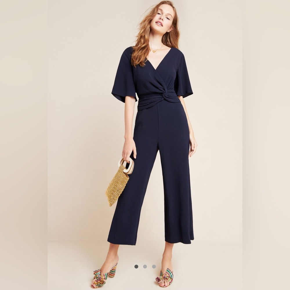 Harlyn (Anthropologie) Navy Culotte Wrap Jumpsuit